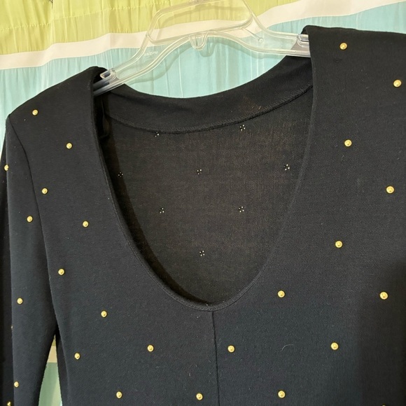 Vintage Black and Gold Grommet Polka Dot Knee-Length Dress Sz Small - Picture 8 of 9